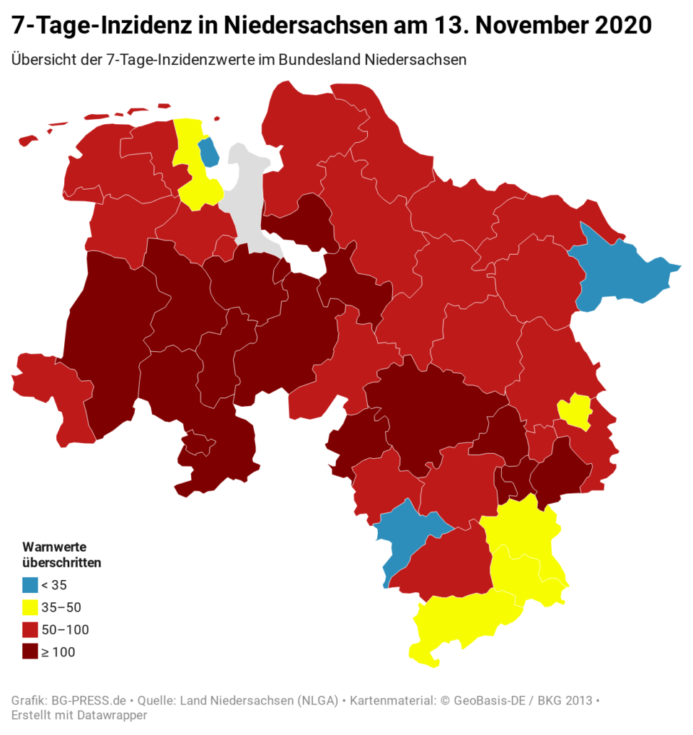 Tagesupdate zu den Covid-19 Neuinfektionen in Niedersachsen / Region Hannover vom 13.11.2020