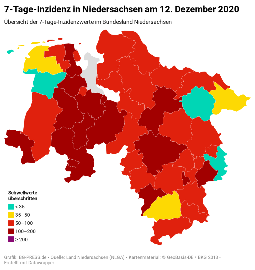 Tagesupdate zu den Covid-19 Neuinfektionen in Niedersachsen / Region Hannover vom 12.12.2020