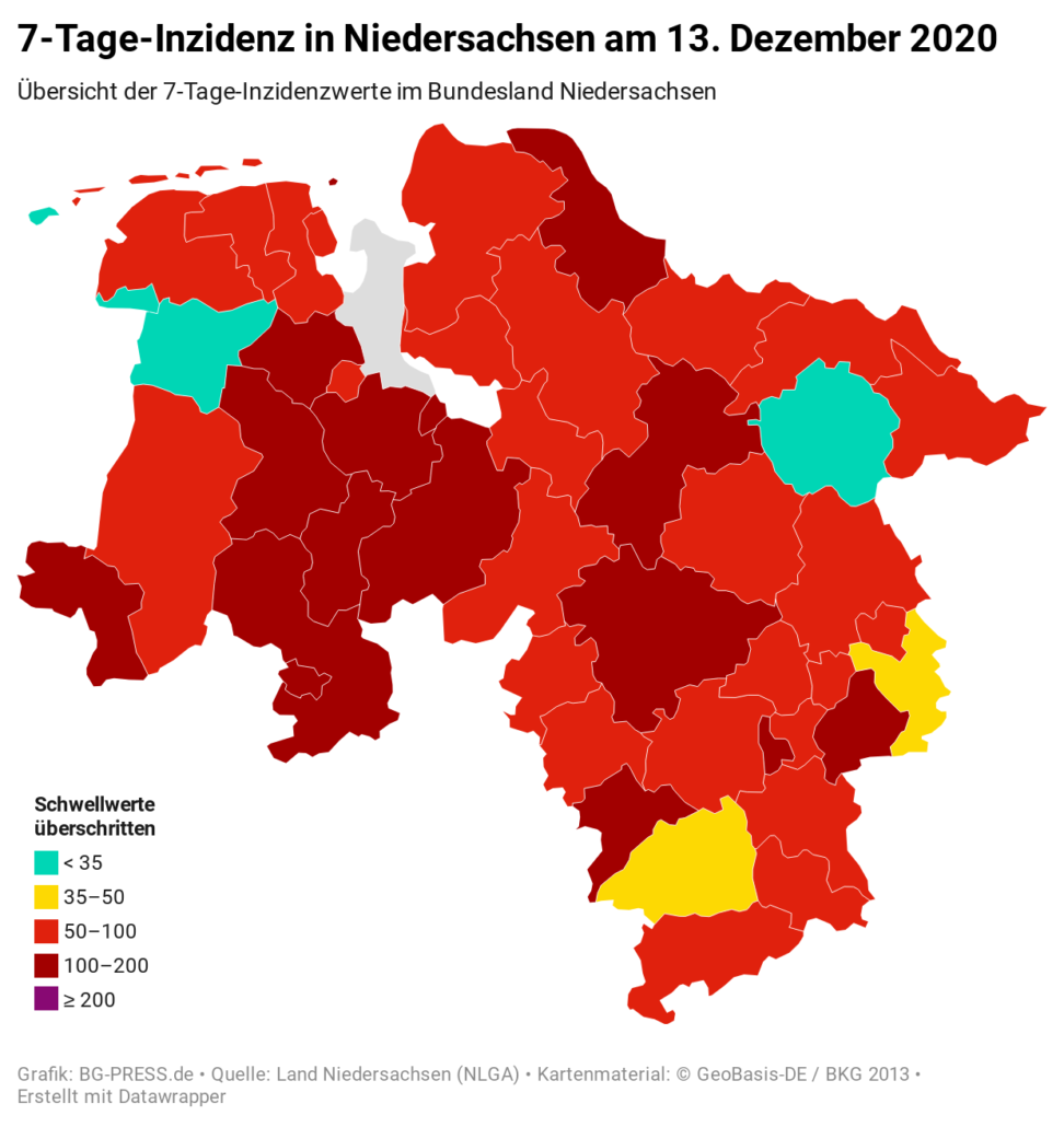 Tagesupdate zu den Covid-19 Neuinfektionen in Niedersachsen / Region Hannover vom 13.12.2020