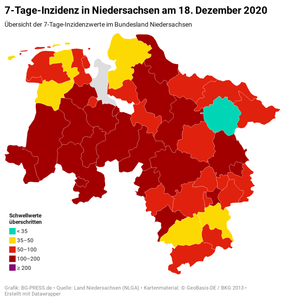 Tagesupdate zu den Covid-19 Neuinfektionen in Niedersachsen / Region Hannover vom 18.12.2020