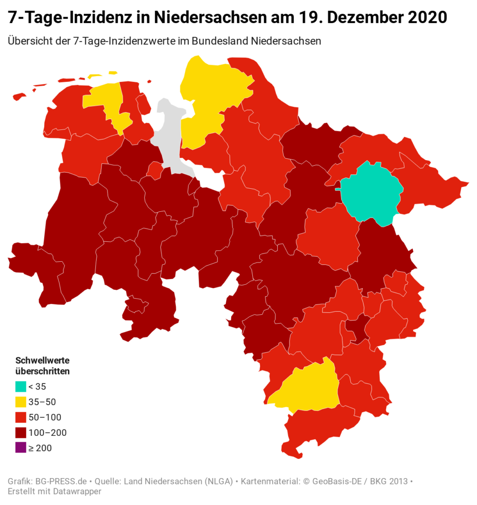 Tagesupdate zu den Covid-19 Neuinfektionen in Niedersachsen / Region Hannover vom 19.12.2020